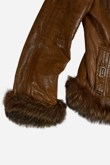 Dolce &amp; Gabbana Brown Fur Leather Jacket