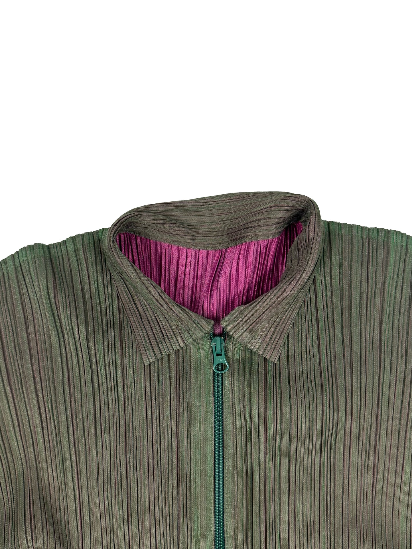 Green/Pink Pleated Zip-Up