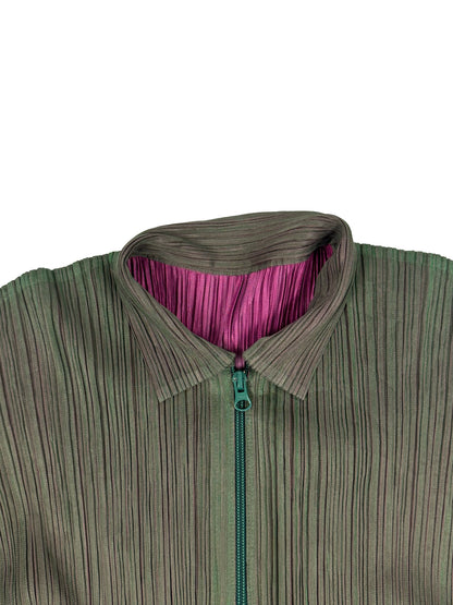 Green/Pink Pleated Zip-Up