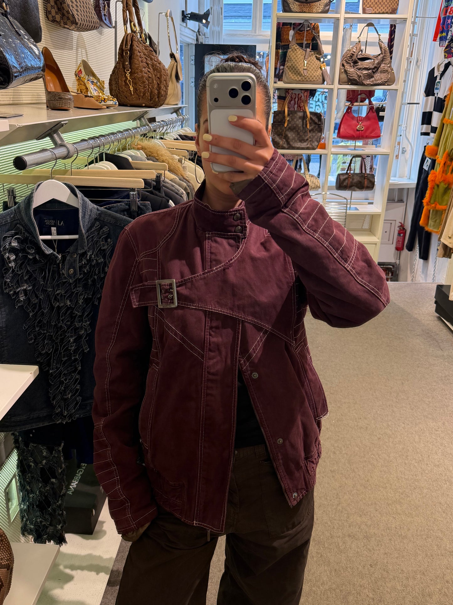 Cavalli Burgundy White Stitch Jacket
