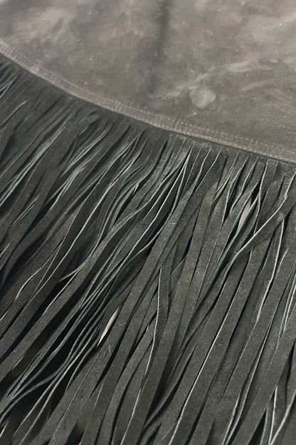 Rive Gauche Black Suede Fringe Skirt