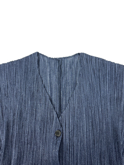 Denim Print Pleated Cardigan