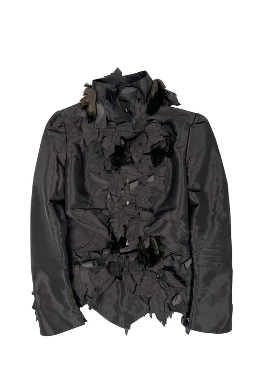 Brown Satin Jacket with Mink Leaf Detailing