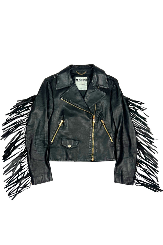 Black Leather Fringe Jacket