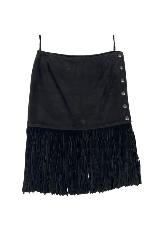 Rive Gauche Black Suede Fringe Skirt