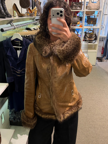 Dolce & Gabbana Brown Fur Leather Jacket
