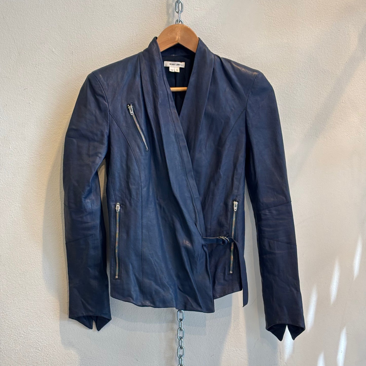 Helmut Lang blue leather jacket