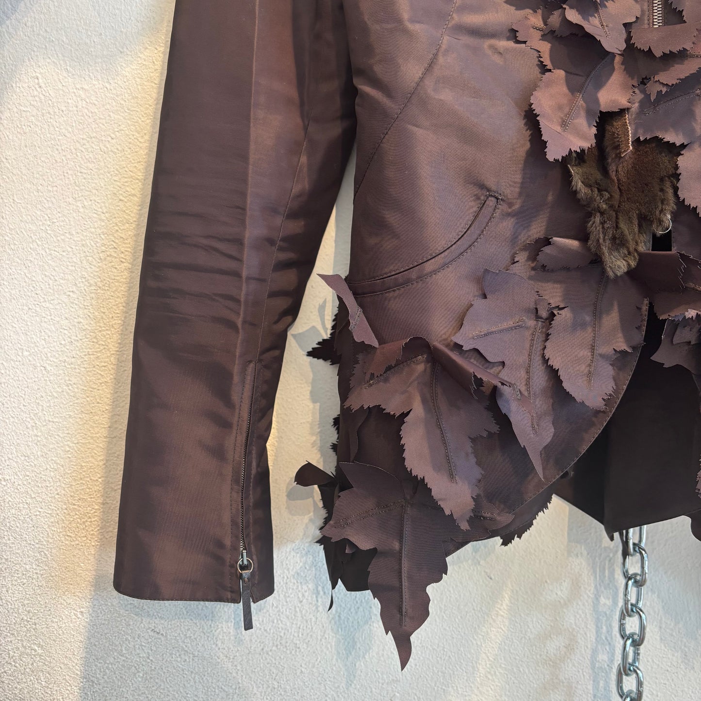 Fendi silk jacket with mink leaves