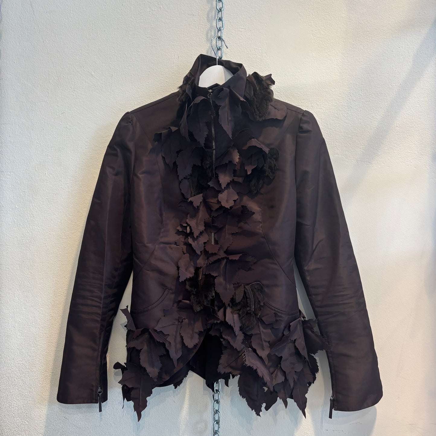 Fendi silk jacket with mink leaves
