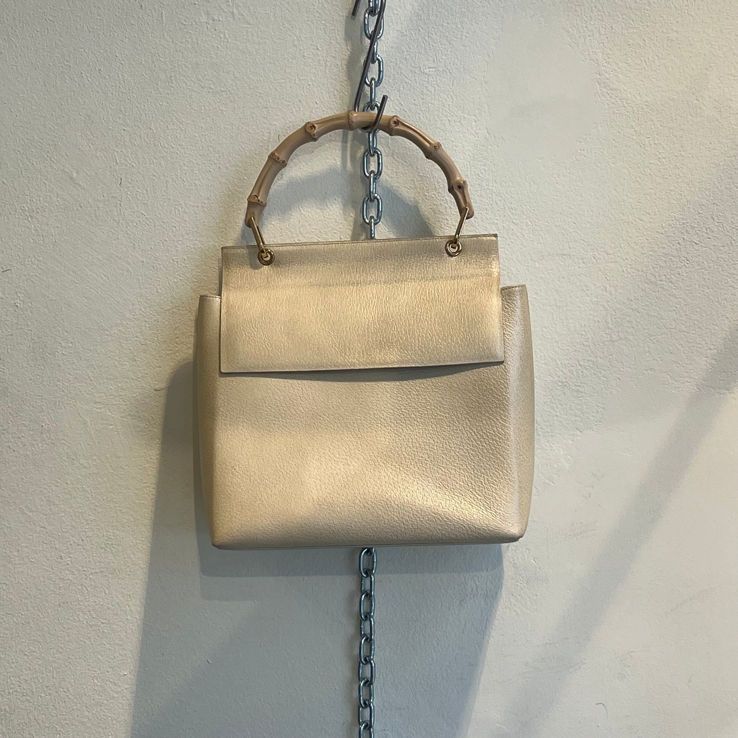 Gucci white leather bamboo bag