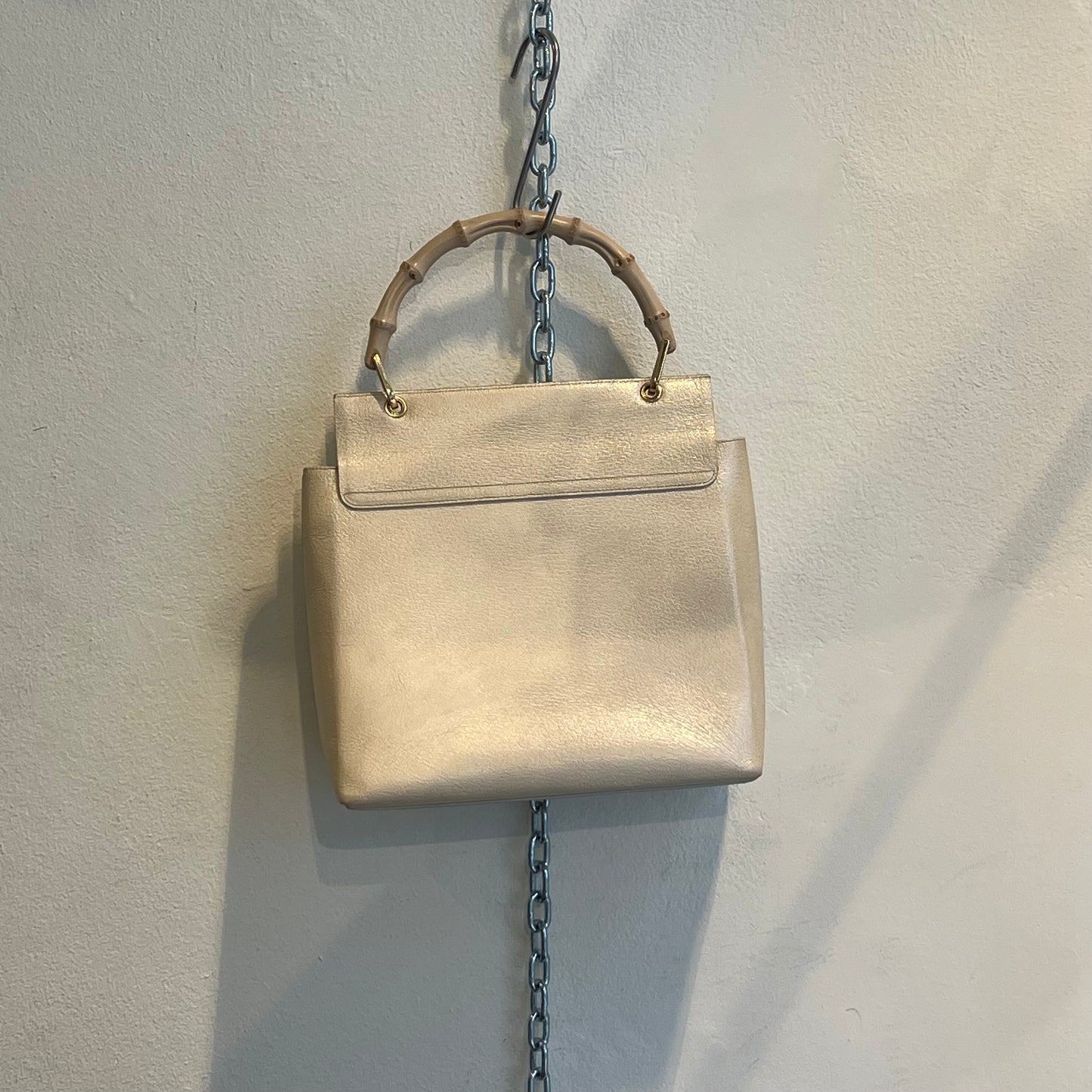 Gucci white leather bamboo bag