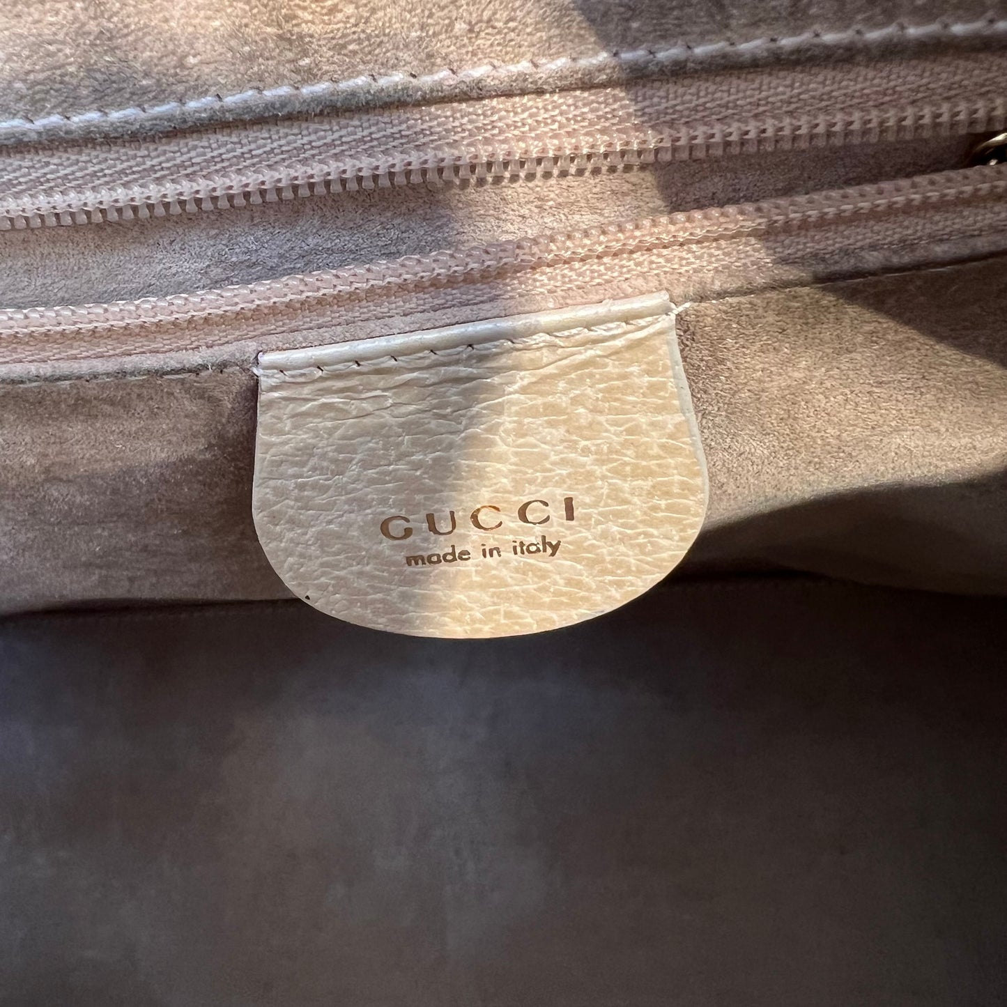 Gucci white leather bamboo bag