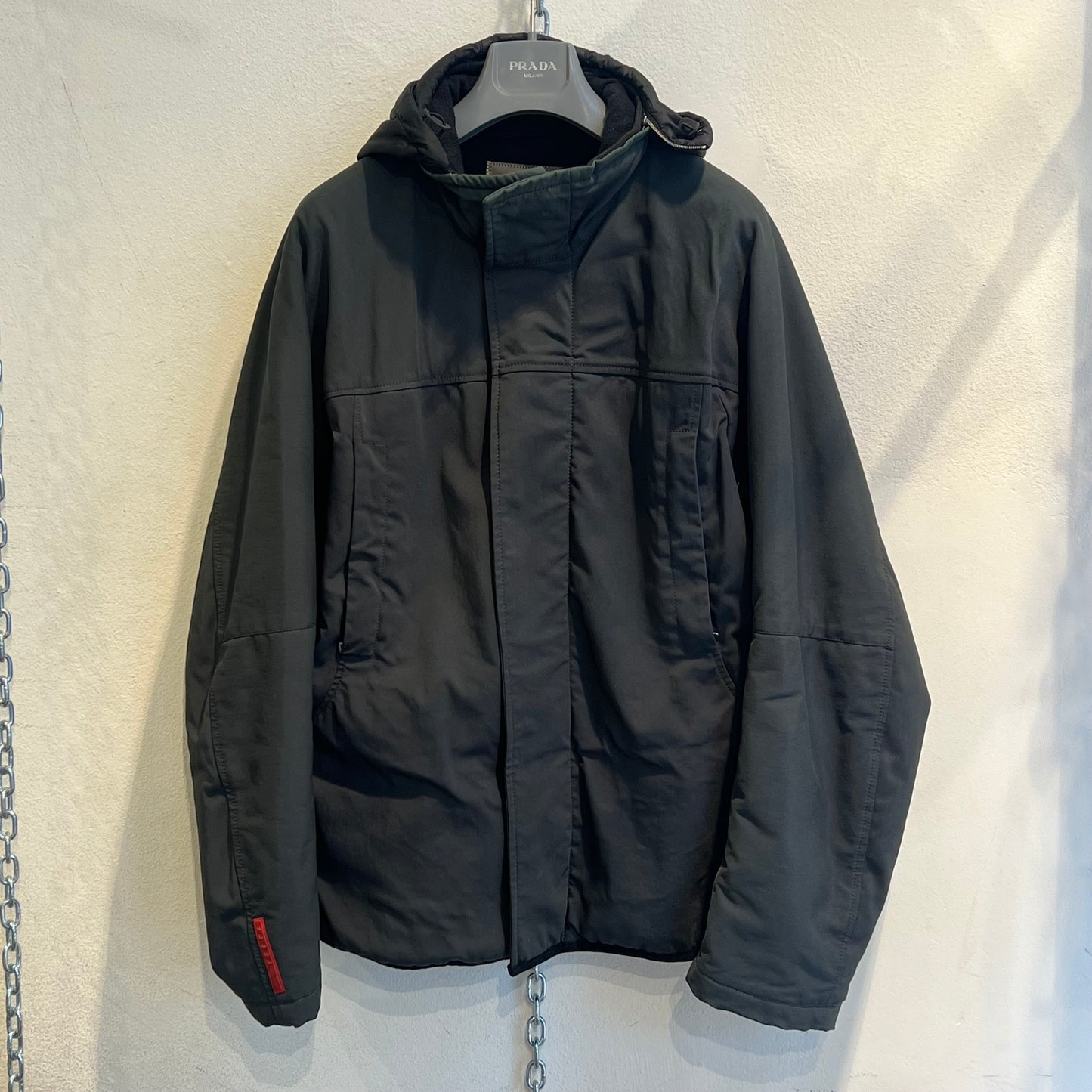 Prada red tab forest green jacket