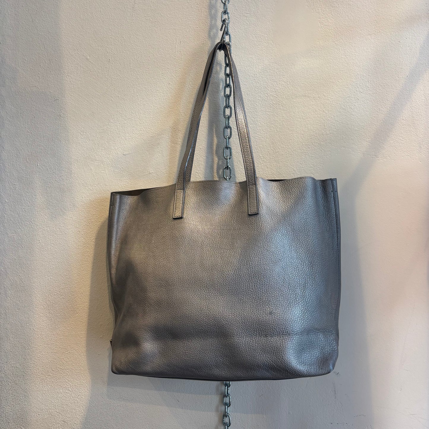 Prada leather silver tote bag