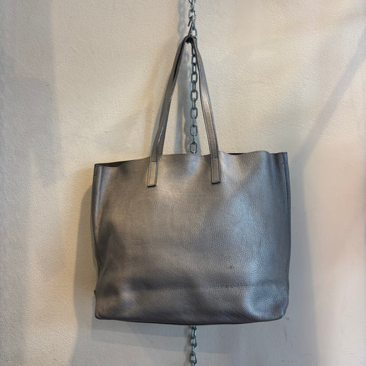 Prada leather silver tote bag