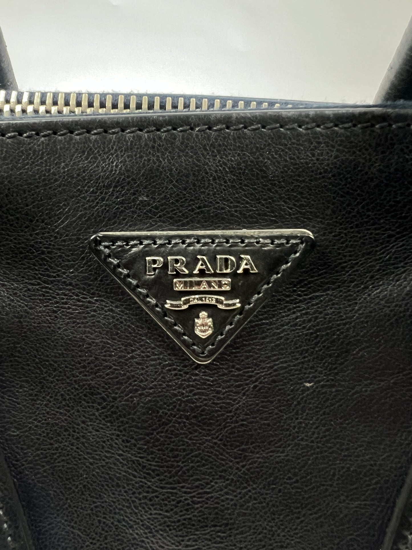 Black Leather Twin Pocket Tote Bag