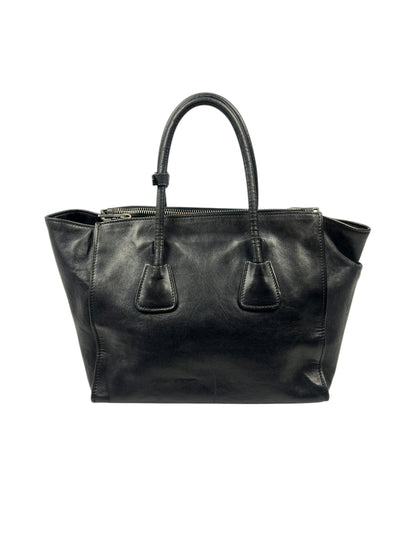Black Leather Twin Pocket Tote Bag