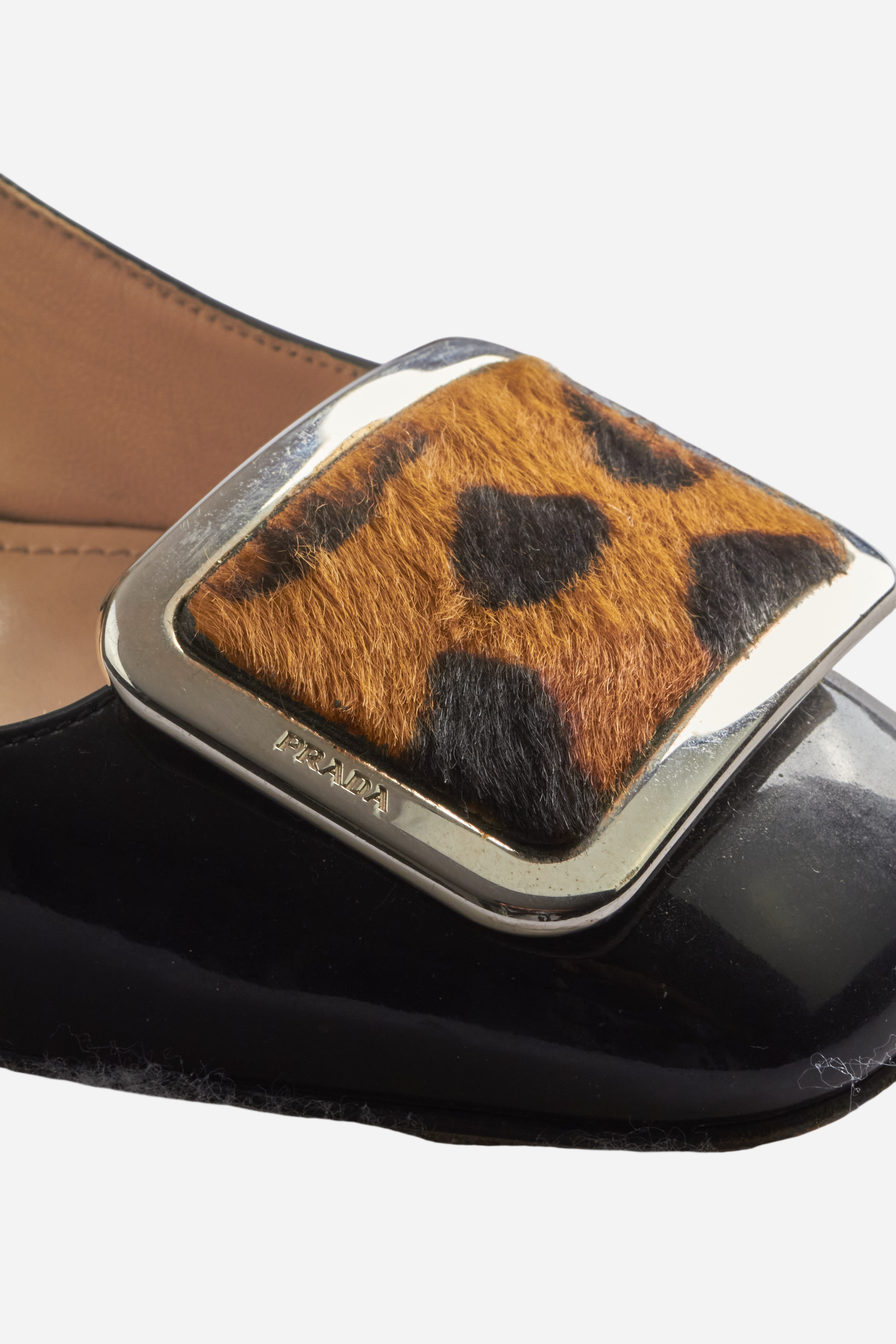Prada Black Patent Leather Leopard Print Heels