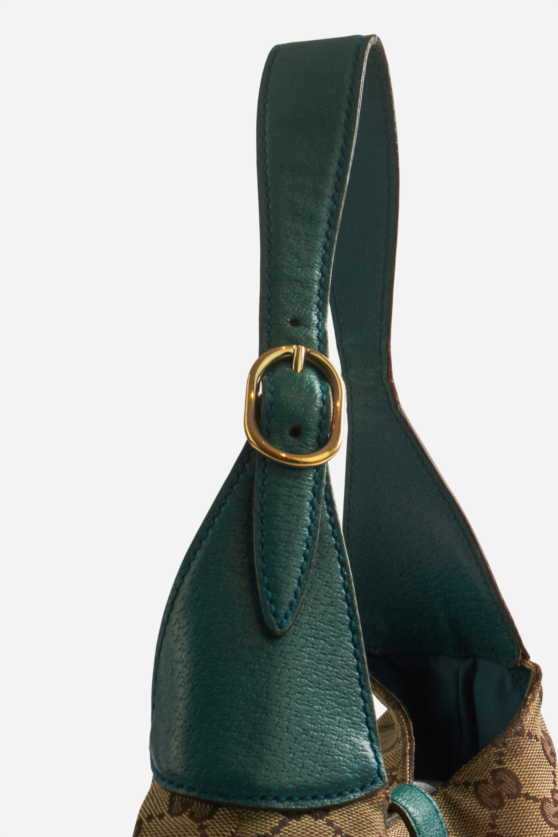 Gucci Beige Monogram Turquoise Leather Bag