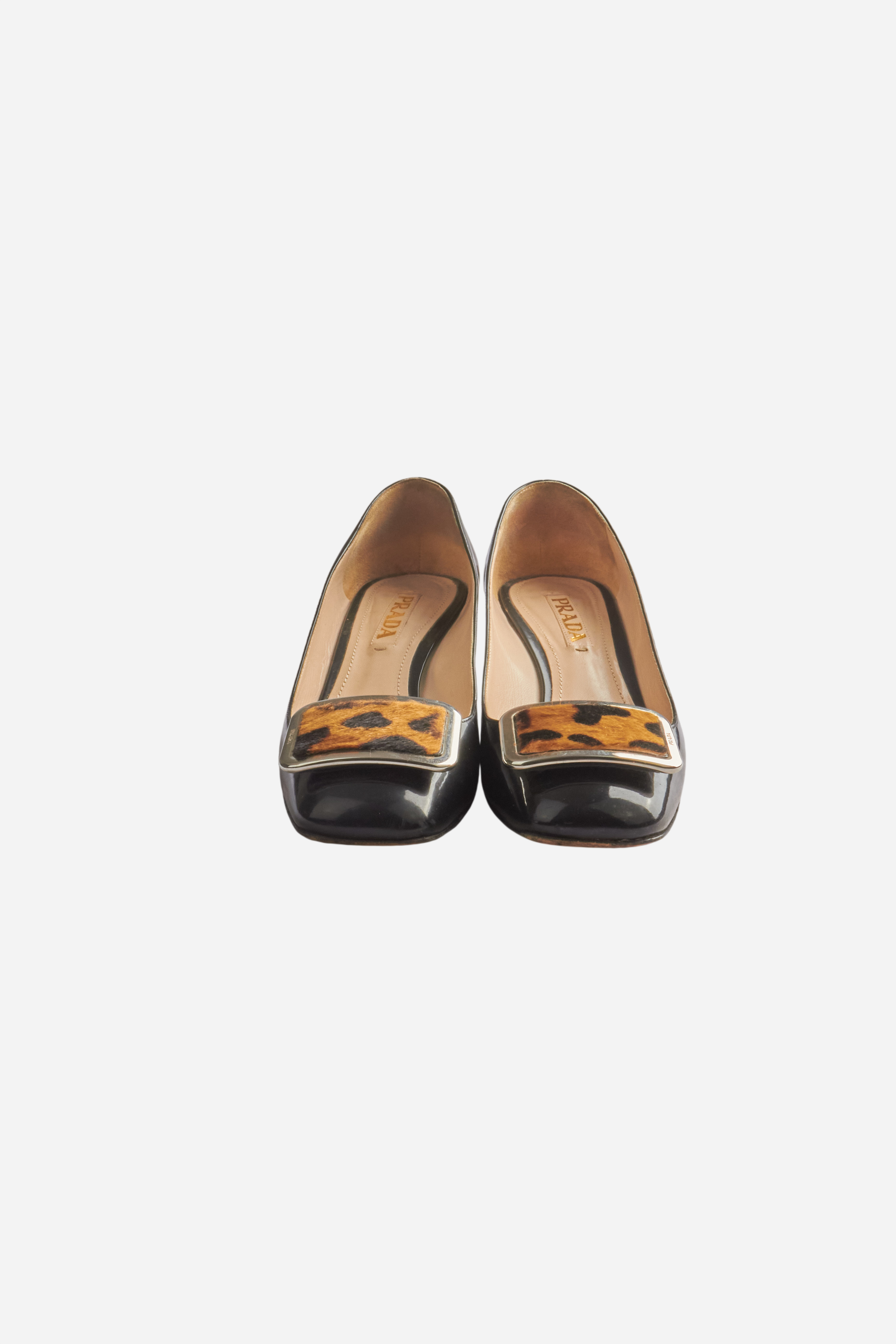 Prada Black Patent Leather Leopard Print Heels