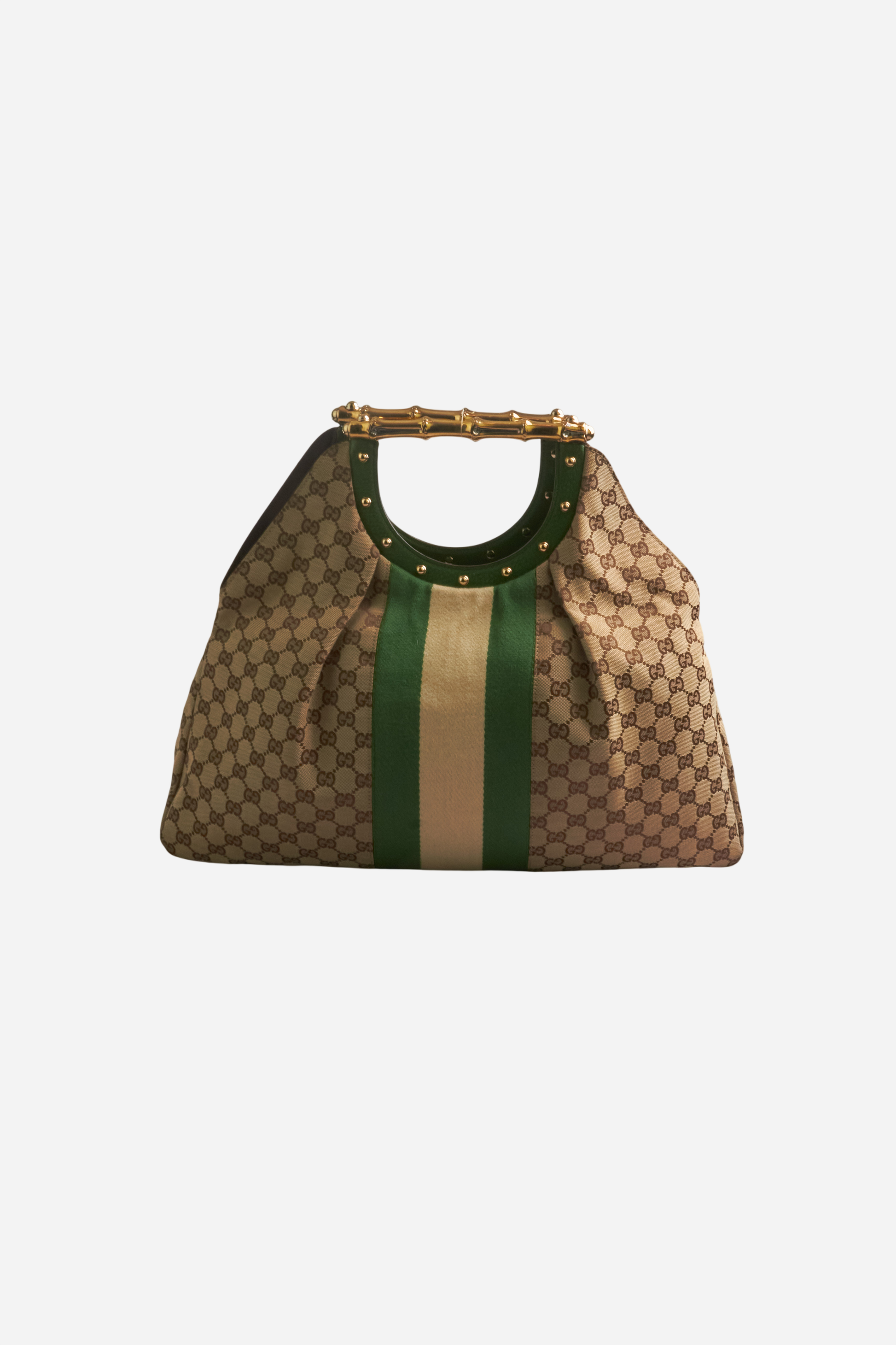 Gucci Beige Monogram Gold Bamboo Bag