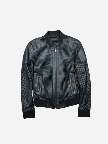 Dolce & Gabbana Black Leather Perforated Jacket
