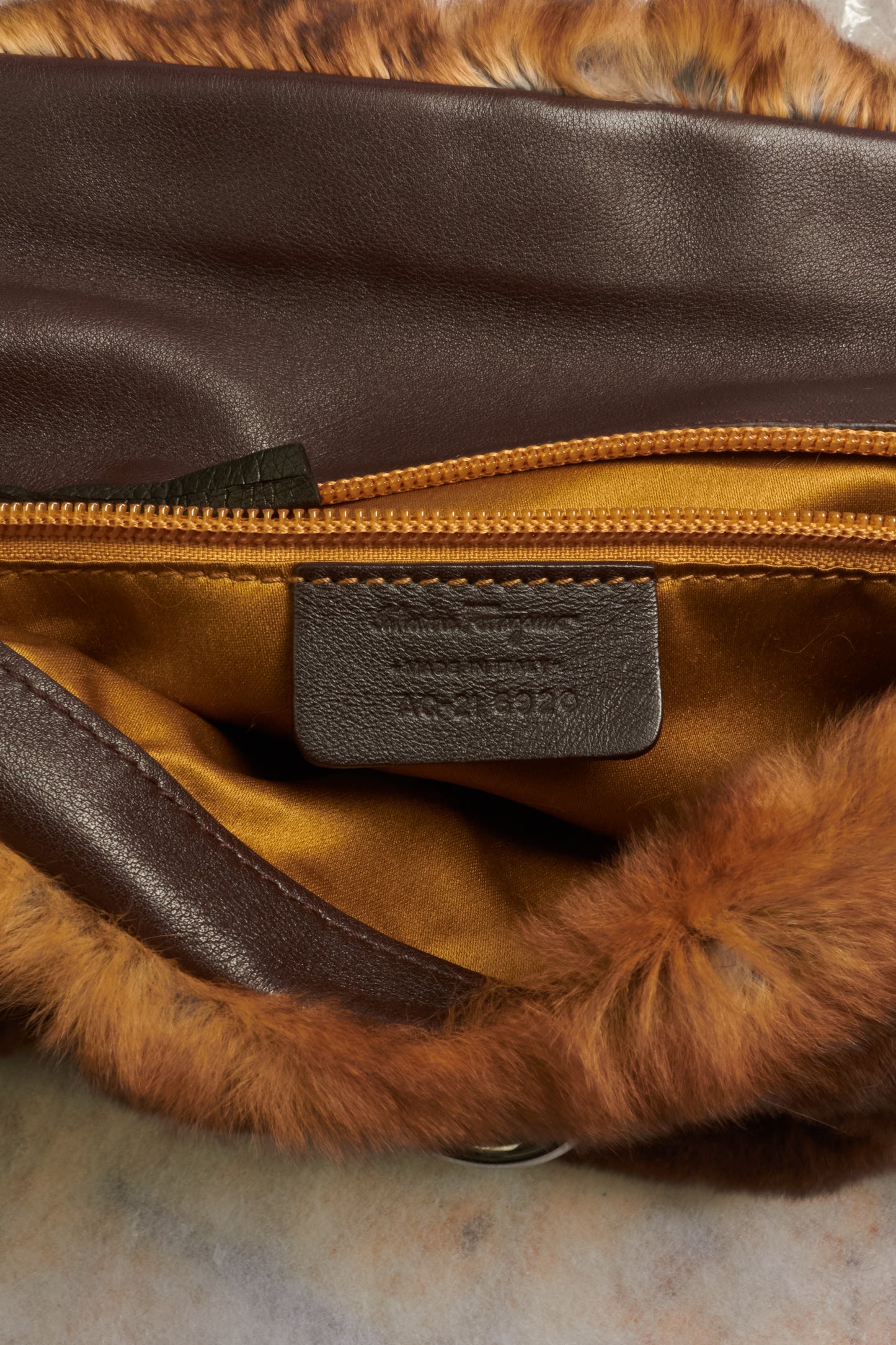 Ferragamo Rabbit Fur Lizard Leather Clutch