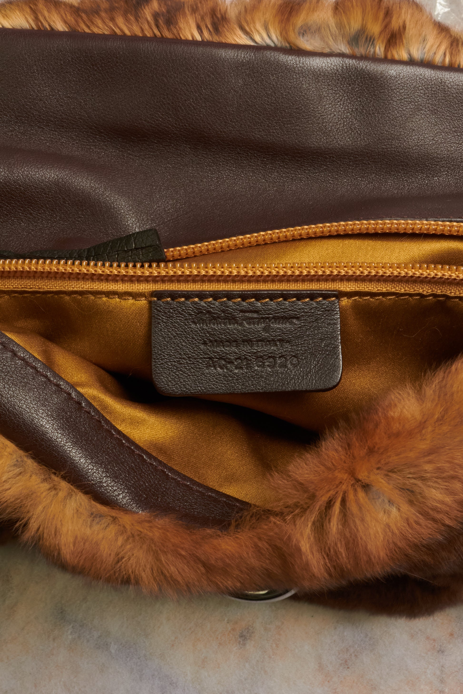 Ferragamo Rabbit Fur Lizard Leather Clutch