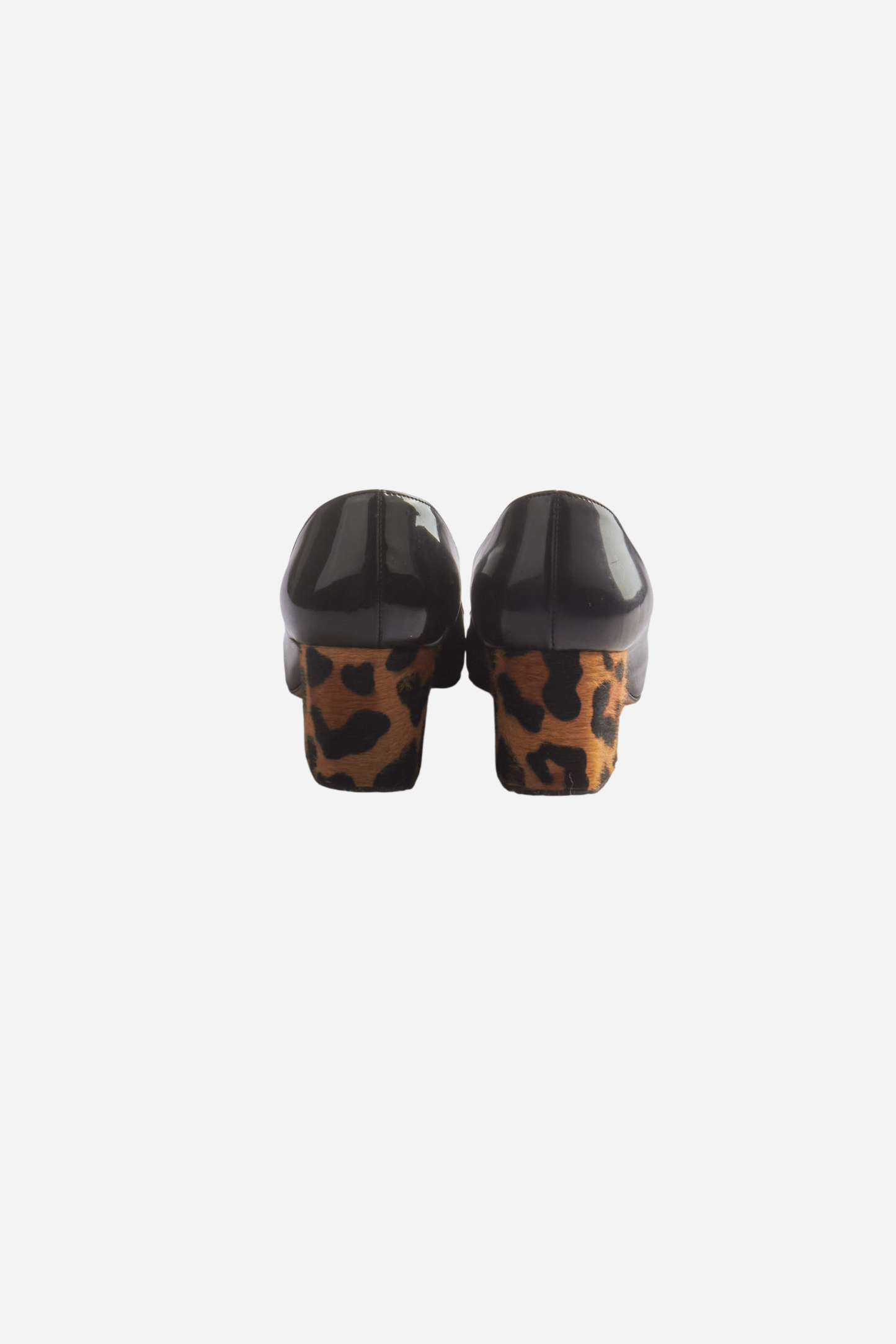Prada Black Patent Leather Leopard Print Heels