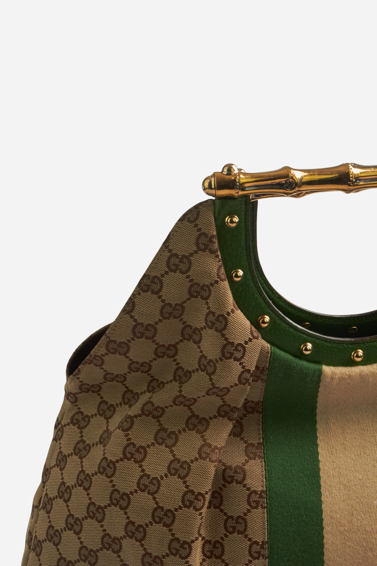 Gucci Beige Monogram Gold Bamboo Bag