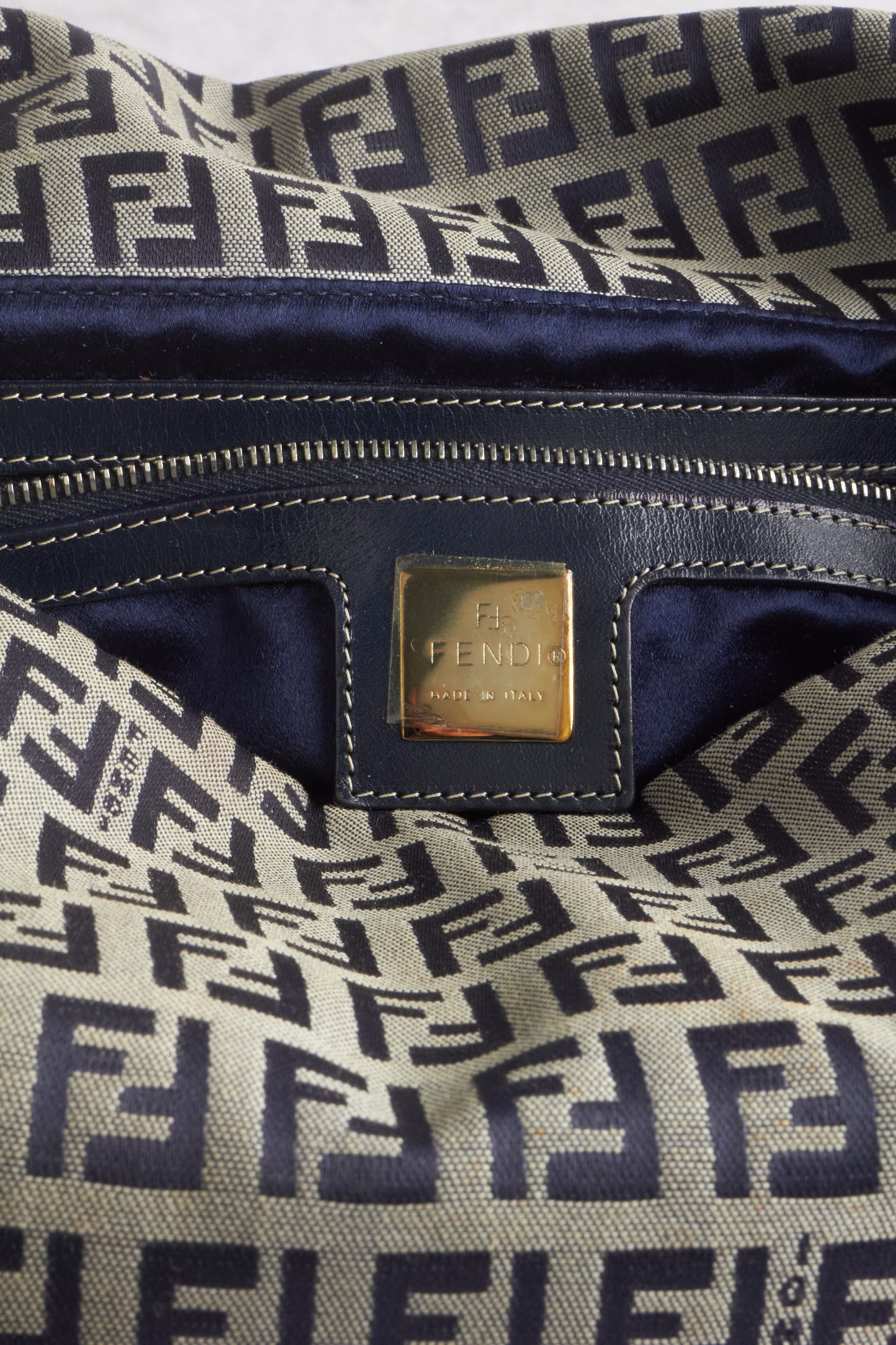 Fendi Navy Zucchino Mamma Baguette Bag