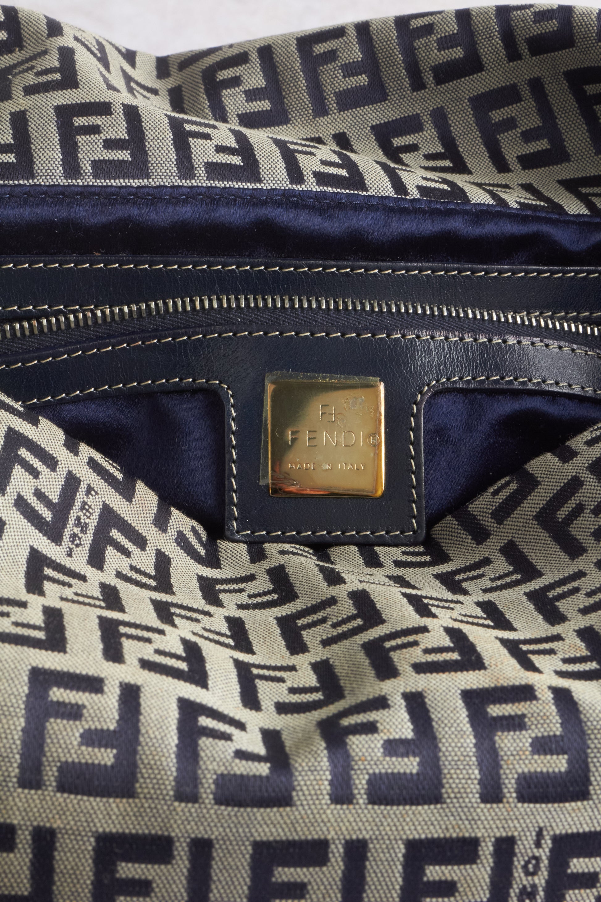 Fendi Navy Zucchino Mamma Baguette Bag