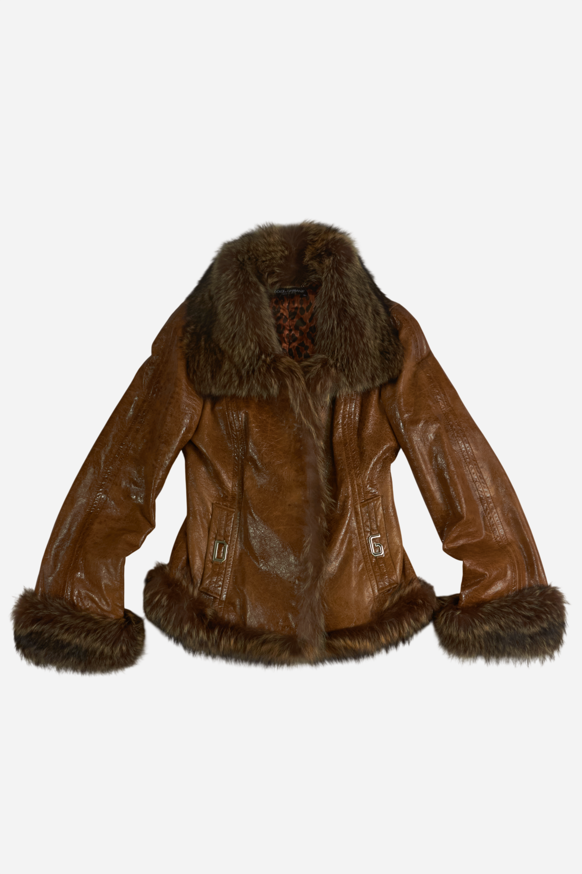 Dolce &amp; Gabbana Brown Fur Leather Jacket