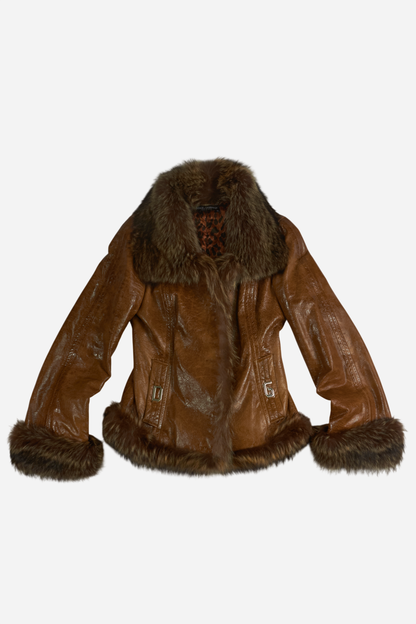 Dolce &amp; Gabbana Brown Fur Leather Jacket
