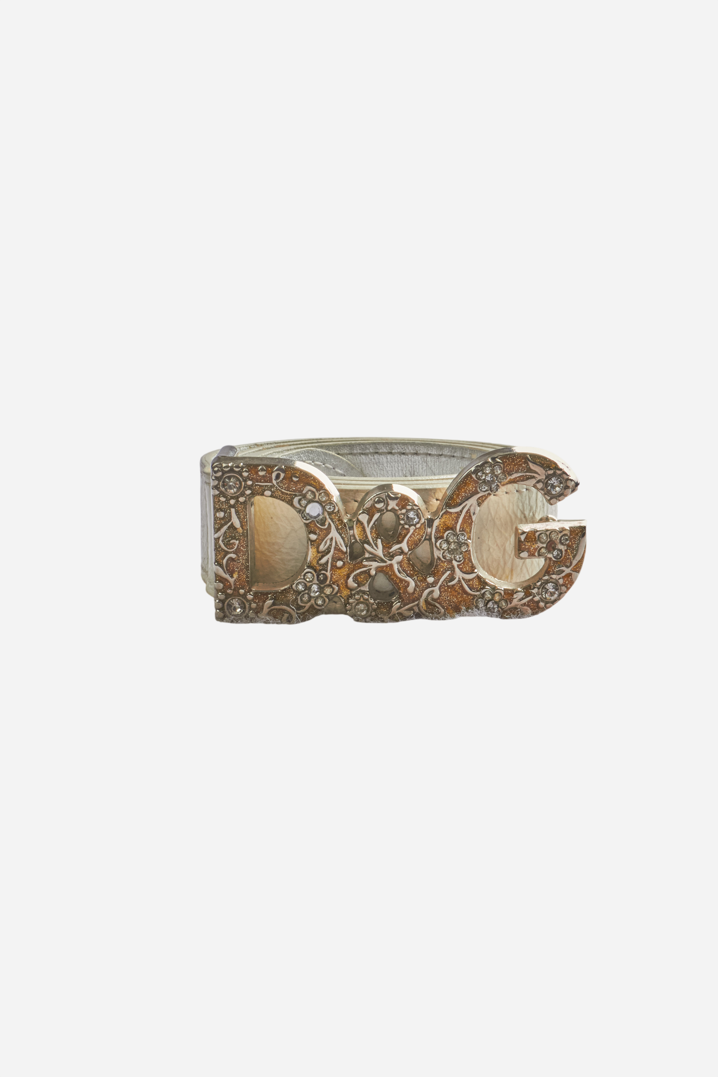 Dolce & Gabbana White Leather Gold Glitter Belt