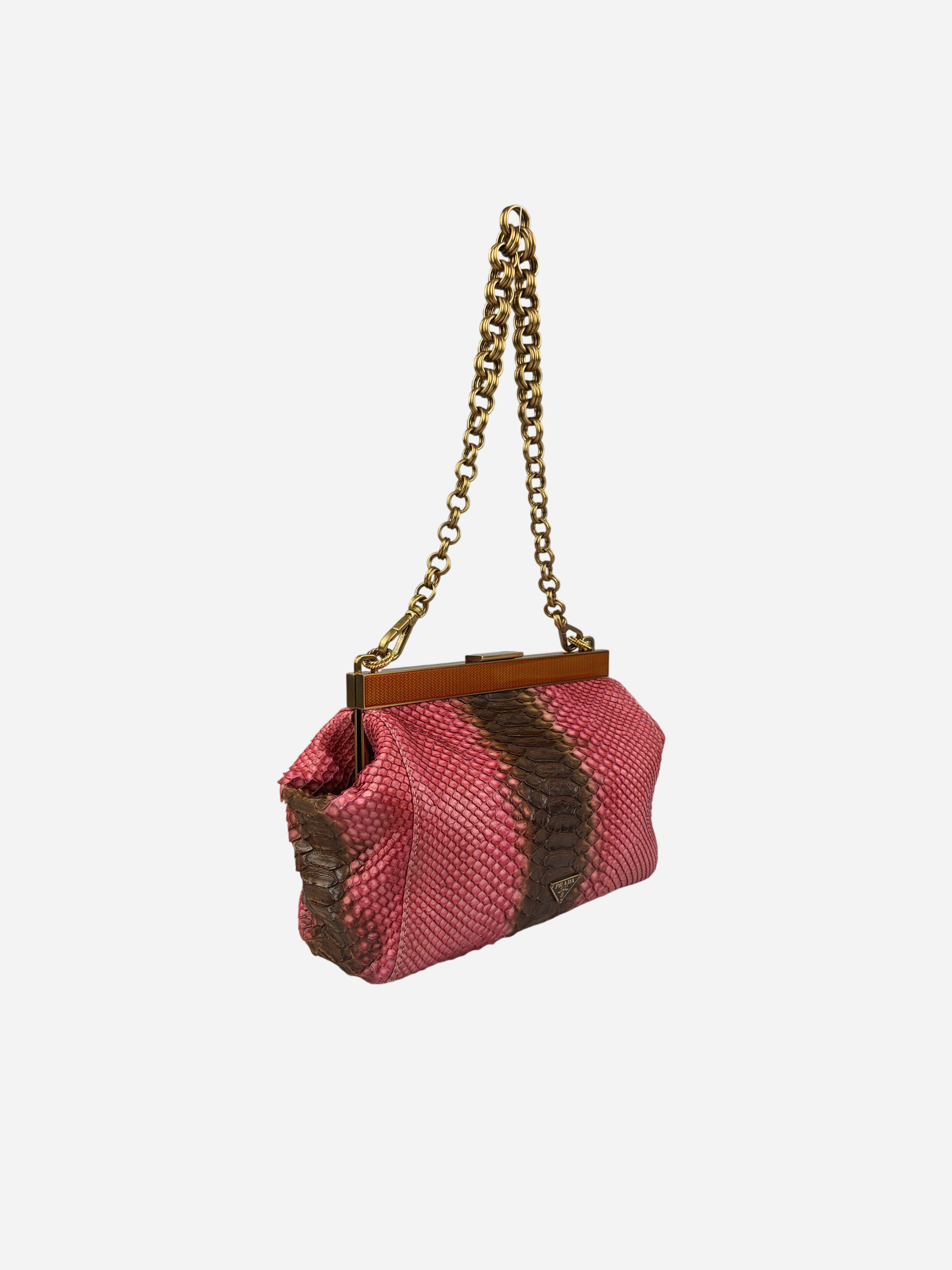 Prada 2004 Pink Brown Python Leather Bag
