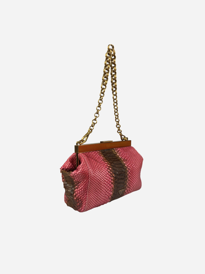 Prada 2004 Pink Brown Python Leather Bag