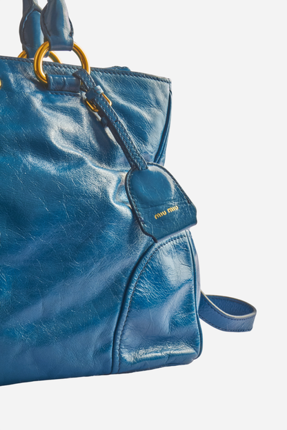 Miu Miu Blue Vitello Leather Bag