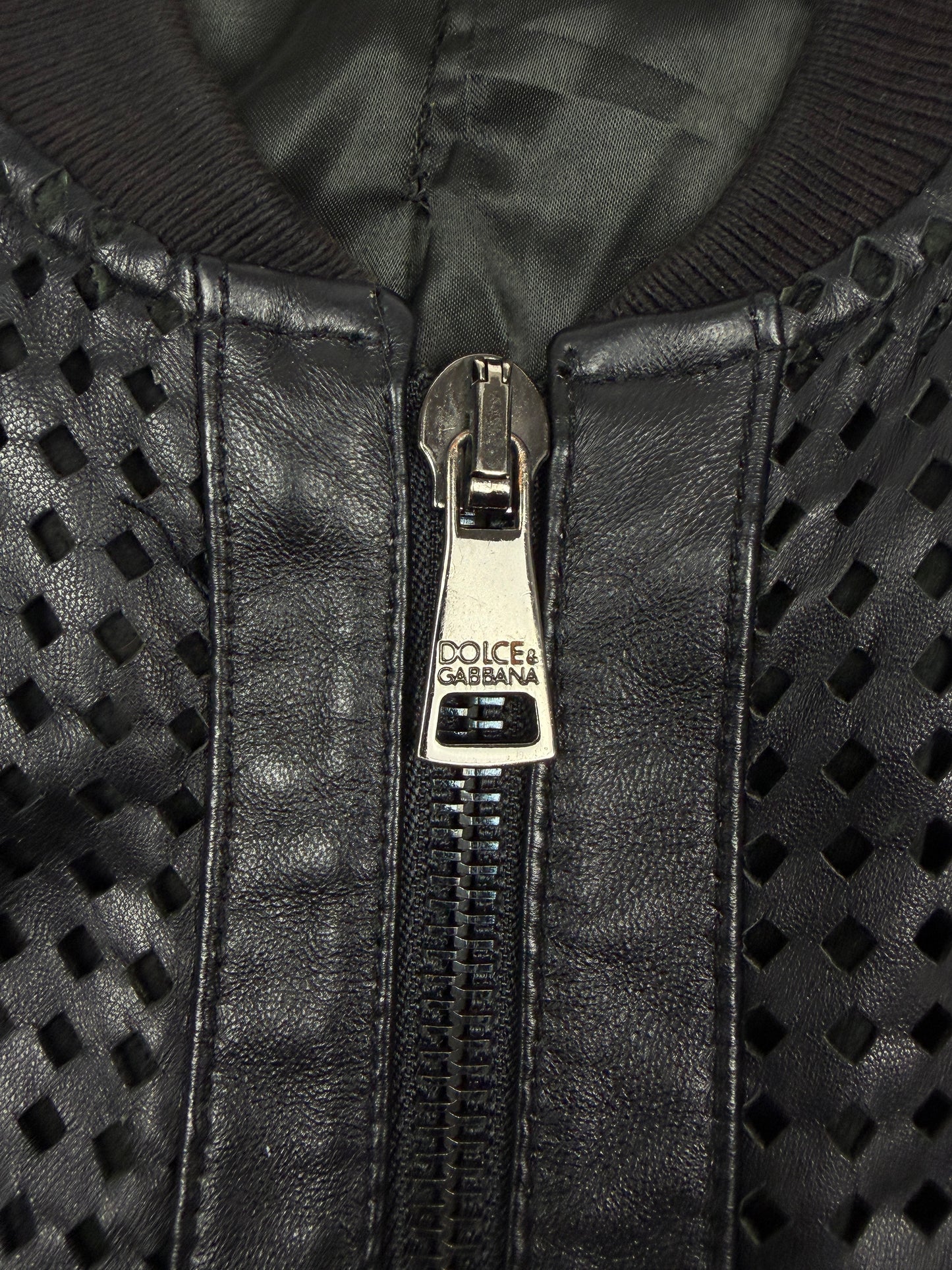 Dolce & Gabbana Black Leather Perforated Jacket
