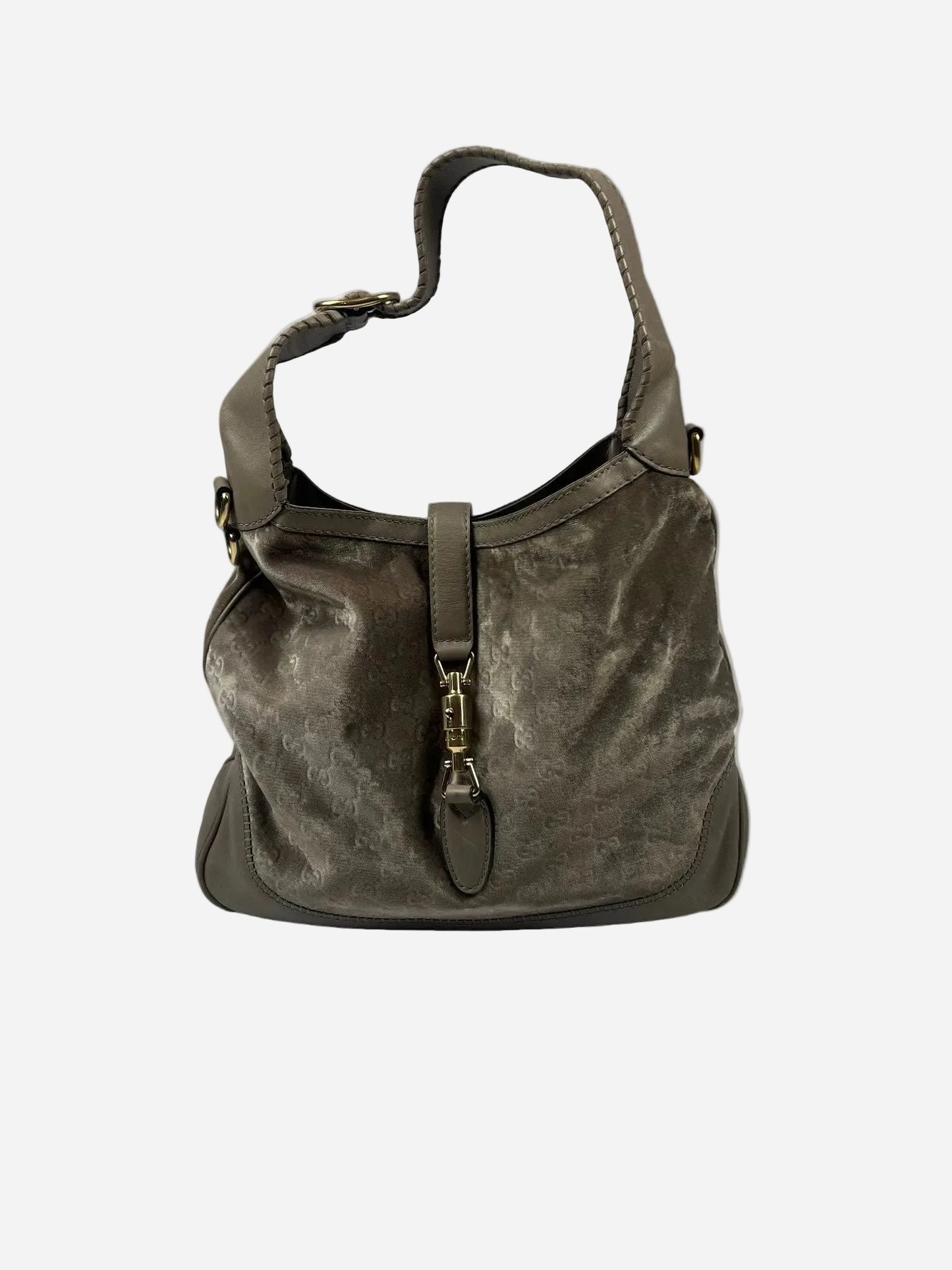 Grey Velvet Monogram Jackie Bag